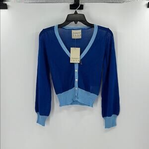 Jumper 1234 Women's Open Weave Colorblock Cardigan - Blue/Wedgewood - XS - NWT